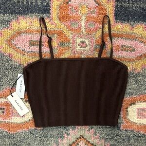 Aritzia NWT Chocolate Ribbed Cropped Tank - Small